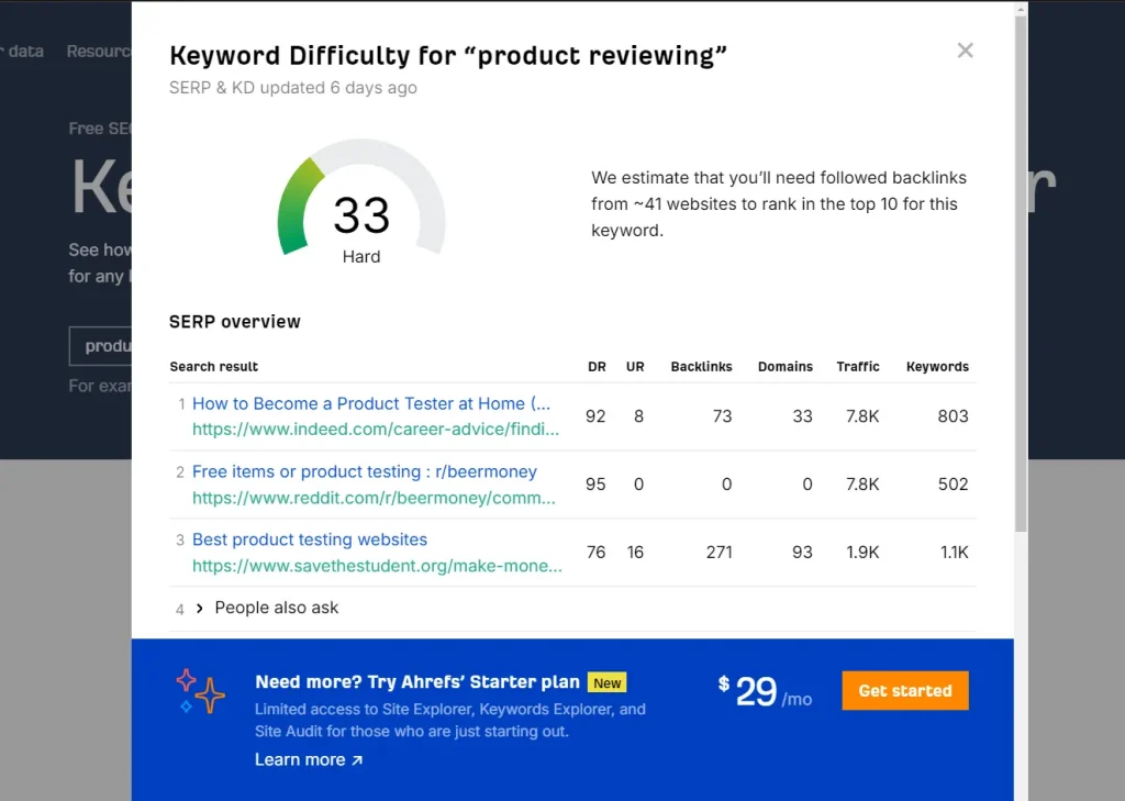 check keyword difficulty in ahrefs