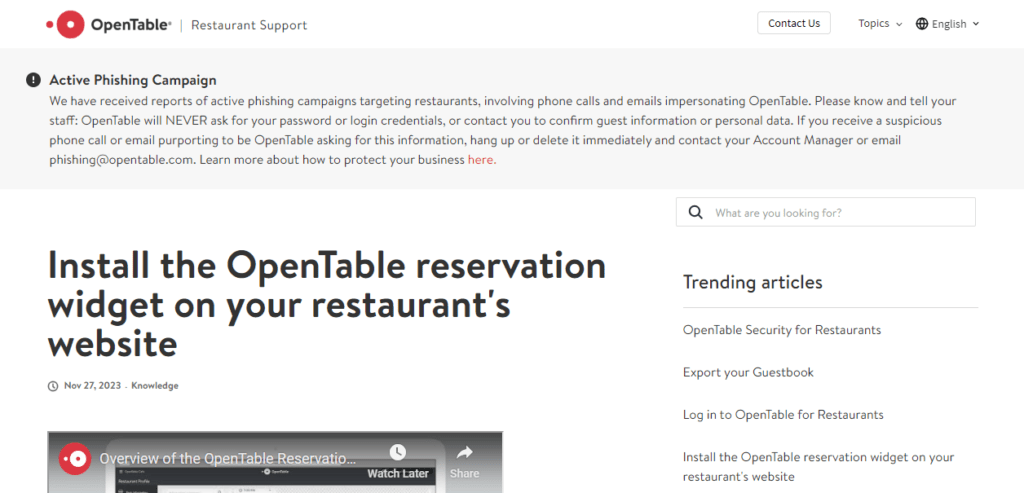 OpenTable Plugin