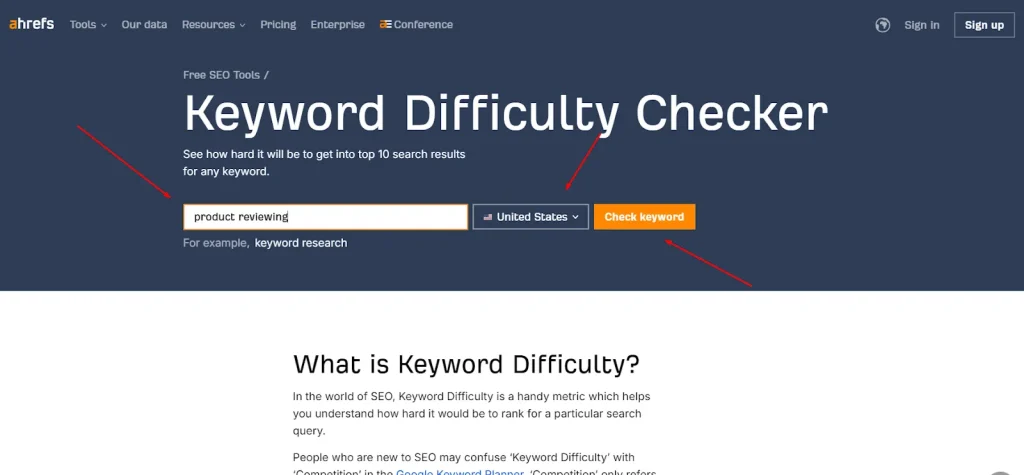 search keyword in ahrefs