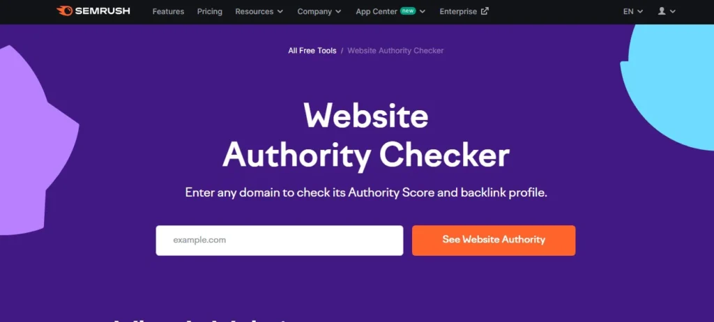 semrush web authority checker